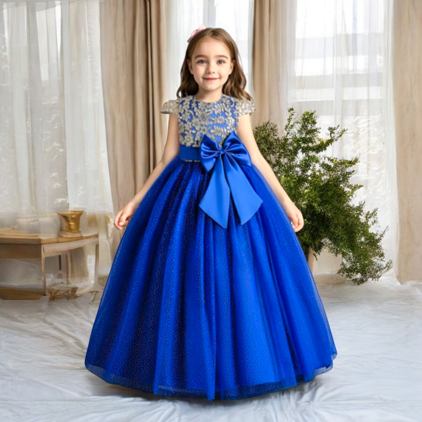 Vestido Fiesta Niña Azul Marino AA-0018 T-6