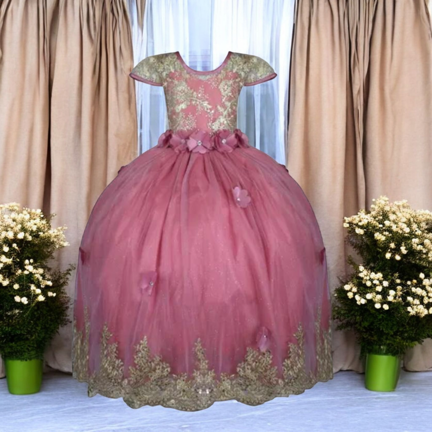 Vestido Fiesta Niña Rosa T4 AA-0026
