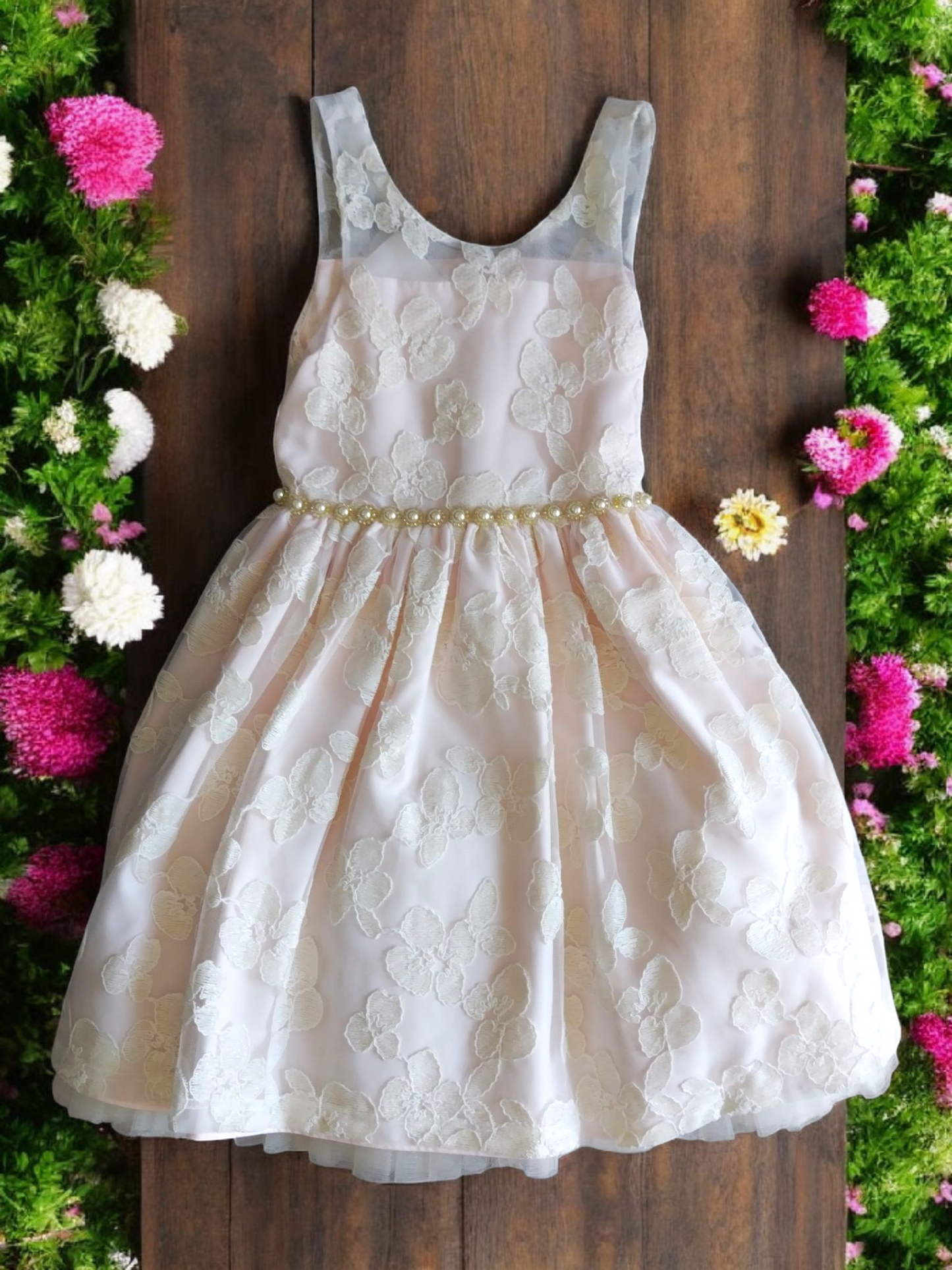 Vestido Fiesta Niña Rosa Crema T7A