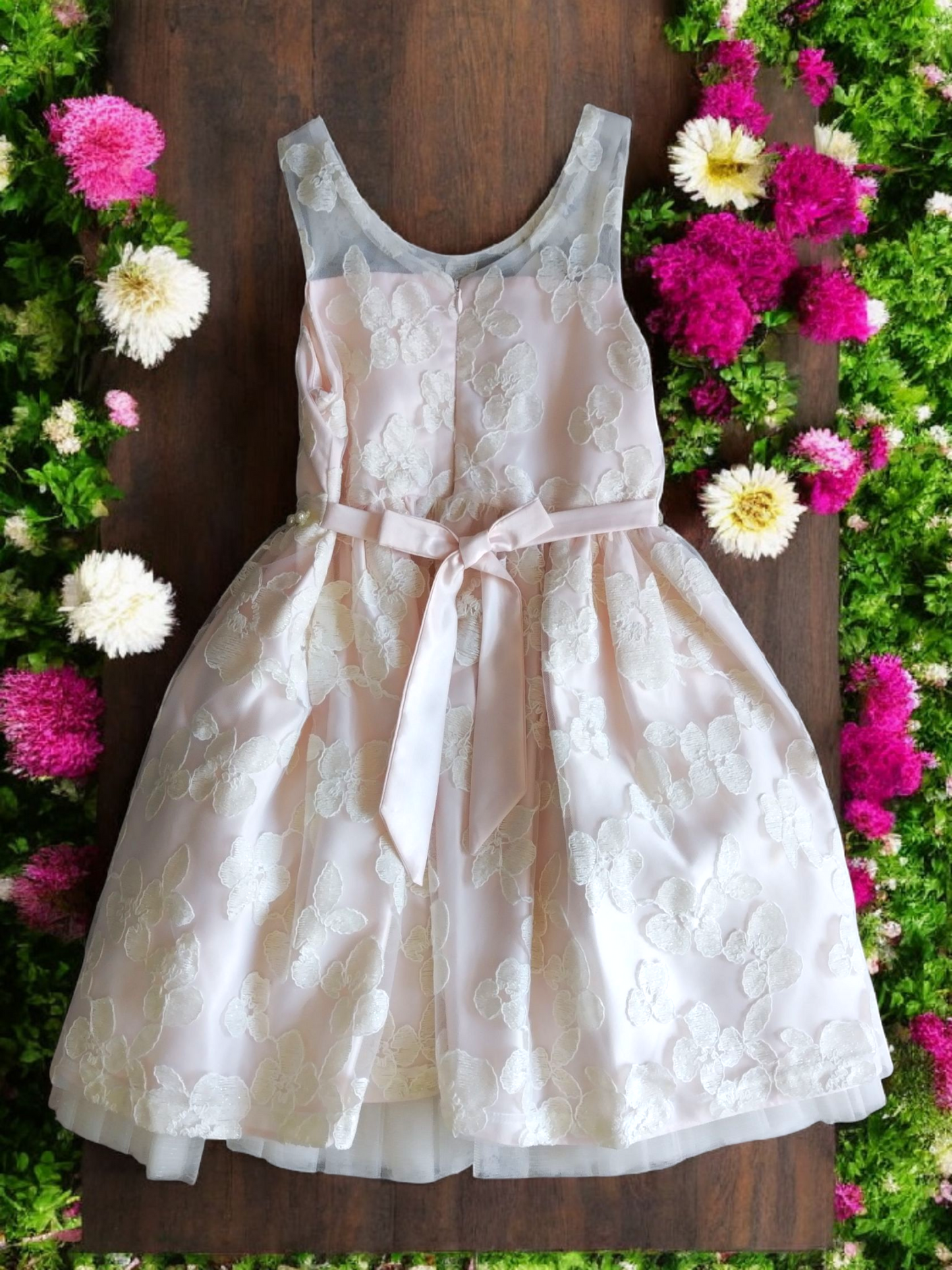 Vestido Fiesta Niña Rosa Crema T7A