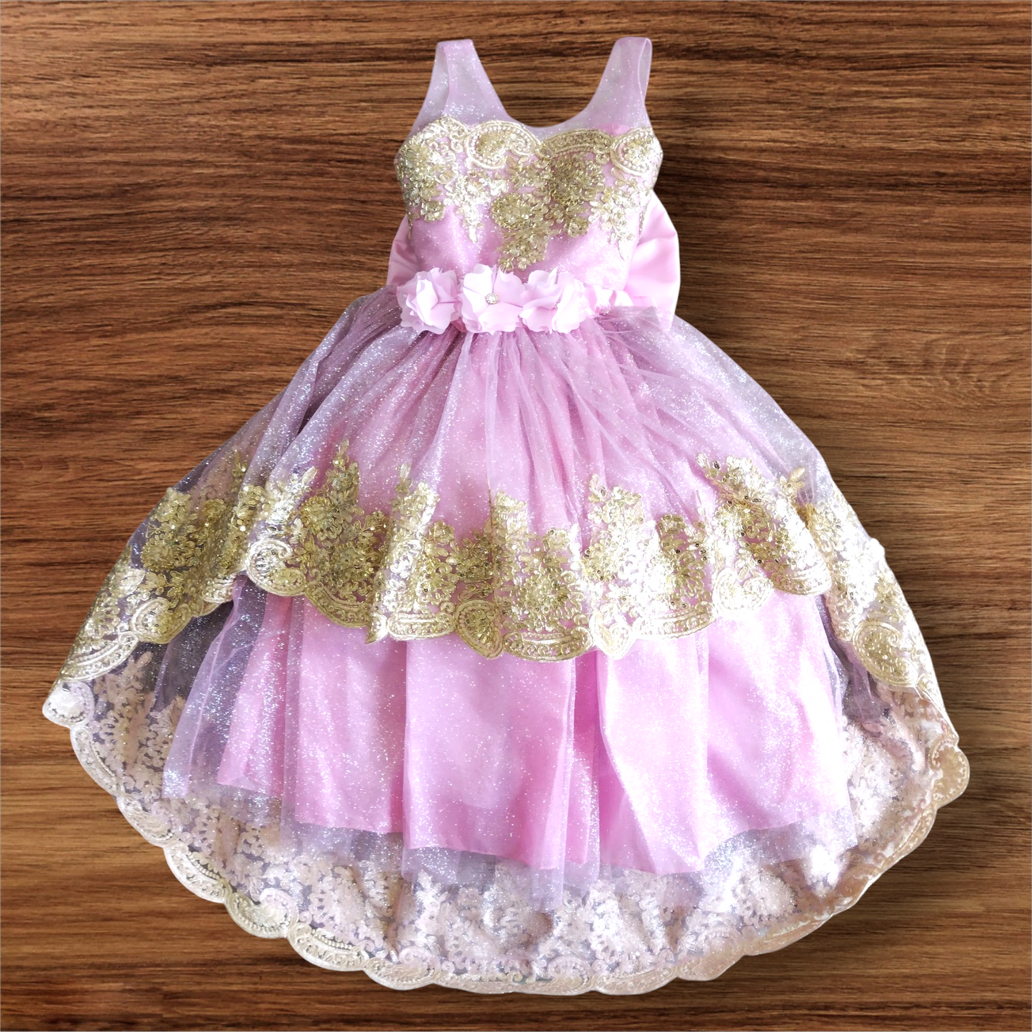 Vestido Fiesta Niña Rosa T4 AA-0028