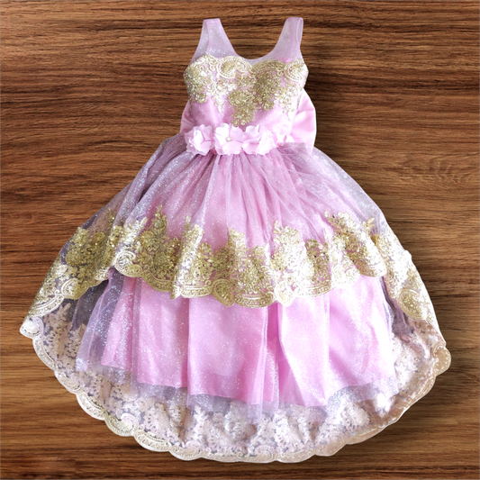 Vestido Fiesta Niña Rosa T4 AA-0028