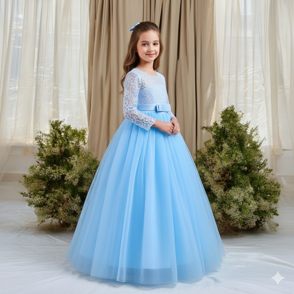 Vestido Fiesta Niña Azul Cielo AA-0019 T-10