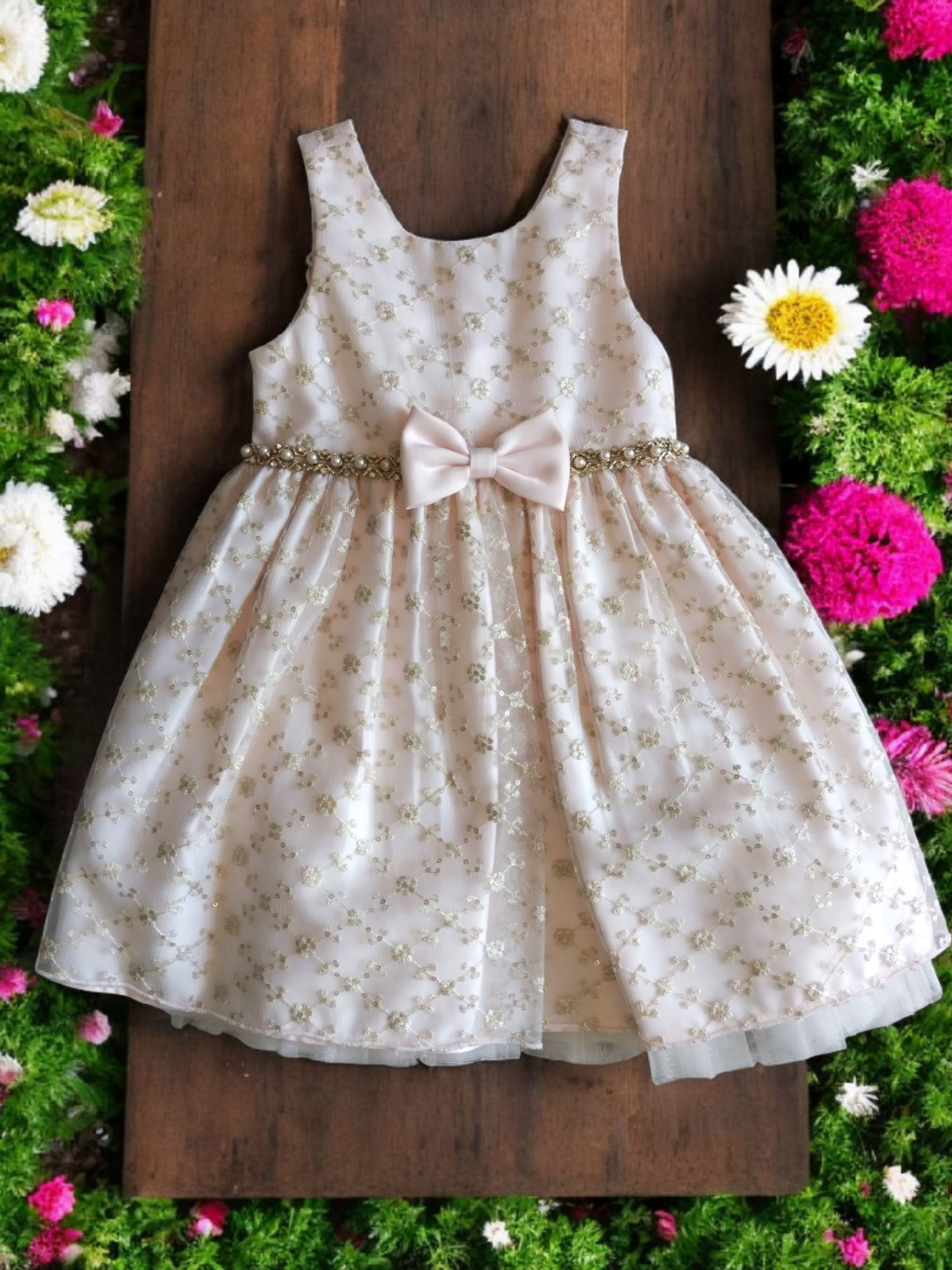 Vestido Fiesta Niña Ivory Rosa T2A