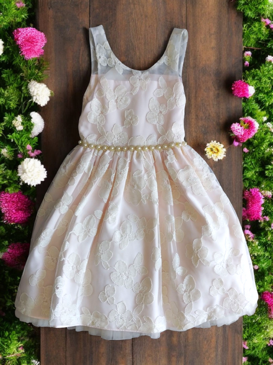 Vestido Fiesta Niña Rosa Crema T7A
