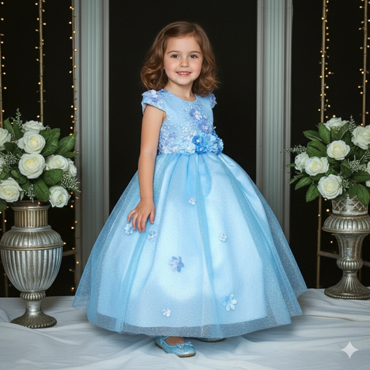 Vestido Fiesta Niña Azul T4